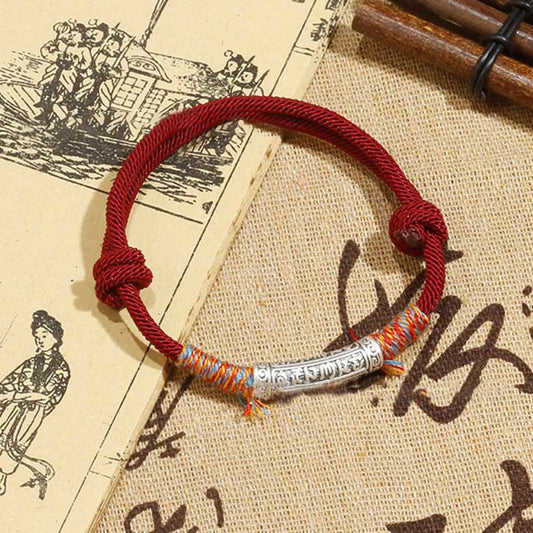 Ancient Tibetan Buddhist Red String Tradition  Handmade 999 Sterling Silver Om Mani Padme Hum Protection Rope Bracelet
