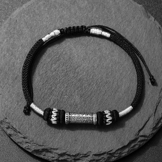 Ancient Tibetan Buddhist Red String Tradition  925 Sterling Silver Om Mani Padme Hum Wisdom Braided Rope Bracelet