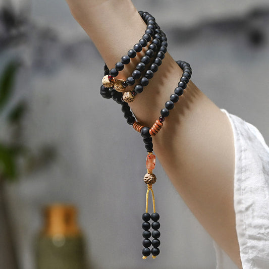 Spirituality Buddha Karma Tibetan Mala Cypress Bodhi Seed Red Agate Healing Bracelet