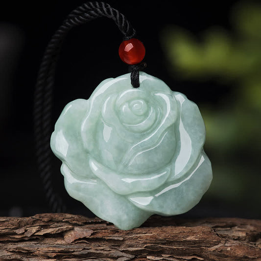 Jade  Lotus Pattern Jade Abundance Prosperity Necklace String Pendant
