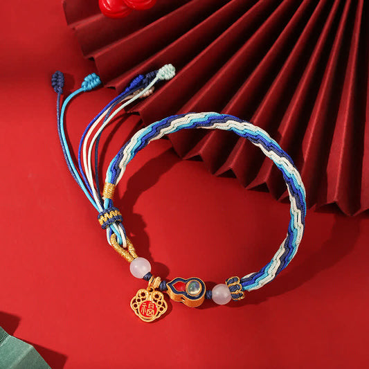 Tibetisches Knoten-Schutzarmband aus 925er Sterlingsilber, handgefertigt aus einem Kürbis, mit Segensschnur und Reinkarnationsknoten