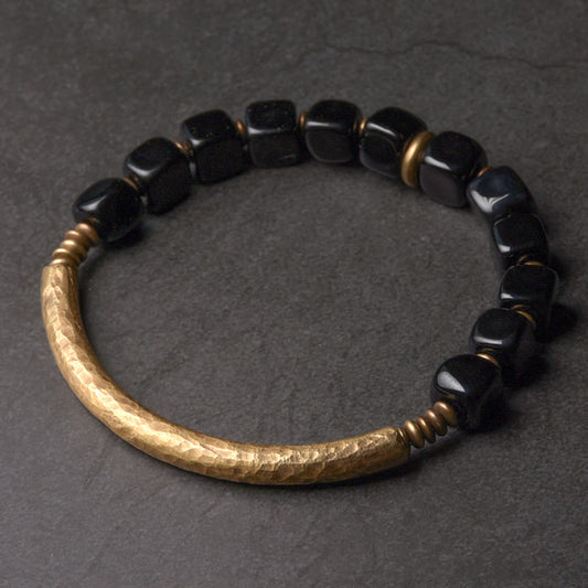 Spirituality Buddha Karma Black Obsidian Crystal Copper Strength Couple Bracelet