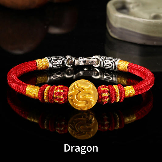 Tibetischer Knoten, Schutz, 999er Gold, Glücksbringer für den chinesischen Tierkreis, Om Mani Padme Hum, handgefertigtes Armband