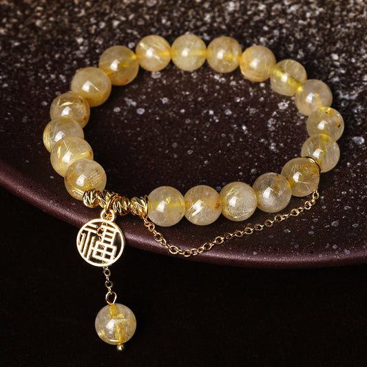 Bracelet de bonheur en citrine dorée, symbole de richesse et d'énergie, pour le chakra du plexus solaire (troisième chakra).