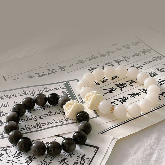 Spiritualität Buddha Karma Silberglanz Obsidian Bodhi-Samen Elfenbeinfrucht Tanzender Löwe Schutzarmband 