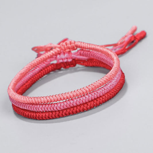 Altes tibetisch-buddhistisches Armband mit roter Schnur, traditionell geflochten, 3-teilig, mit King-Kong-Knoten zum Schutz
