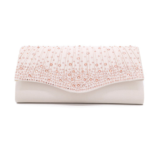 Women’s Rhinestone Evening Clutch Bag, Elegant Satin Pleated Handbag for Wedding, Prom, Dinner and Party