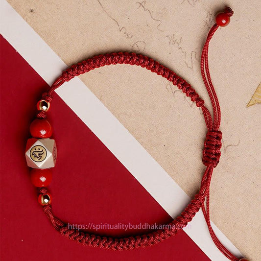 Bracelet tressé en argent sterling 925, style bouddhiste tibétain ancien, orné d'un fil rouge et orné d'un Bouddha du zodiaque chinois, symbole de calme et de cinabre. 