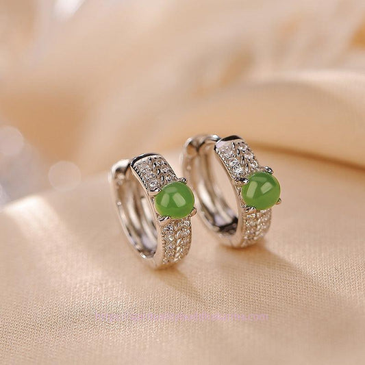 Boucles d'oreilles puces rondes en jade cyan et argent sterling 925, représentant le succès 