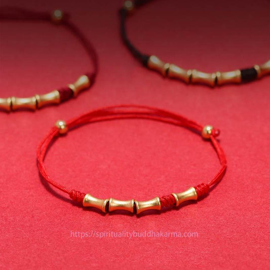 Ancient Tibetan Buddhist Red String Tradition  925 Sterling Silver Bamboo Design Protection Luck Braided Bracelet