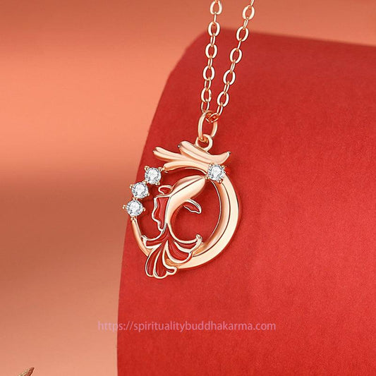 Antike tibetisch-buddhistische Tradition: Halskette mit Anhänger und Armband aus 925er Sterlingsilber, Symbol des Jahres des Drachen (Koi-Karpfen, Fu-Zeichen).