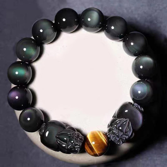 Spiritualität Buddha Karma FengShui PiXiu Regenbogen Obsidian Heilarmband