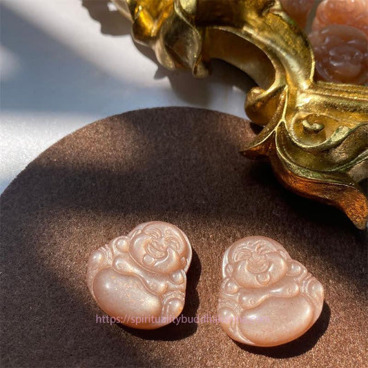 Buddha-Energie-Halskette aus 925er Sterlingsilber mit lachendem Buddha und natürlichem Sonnenstein-Anhänger 