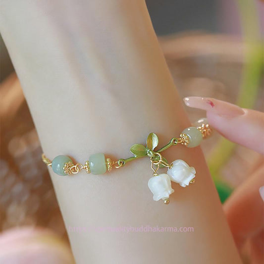Jade  Green Jade Bead Lily of the Valley Prosperity Chain Bracelet