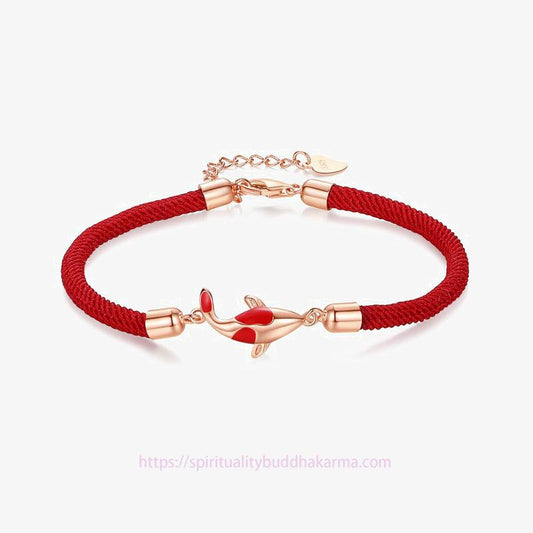 Altes tibetisch-buddhistisches Armband mit roter Schnur, das Glück und Reichtum durch Koi-Karpfen symbolisiert – geflochtene Kette für Paare 