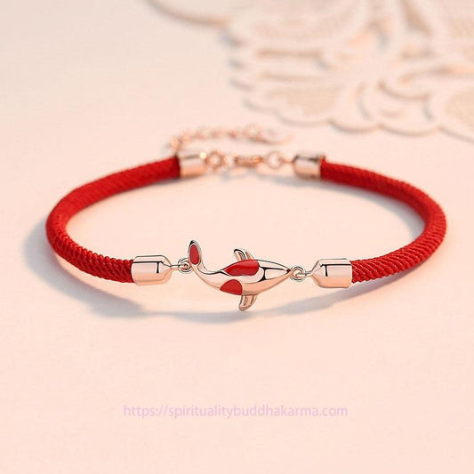 Altes tibetisch-buddhistisches Armband mit roter Schnur, das Glück und Reichtum durch Koi-Karpfen symbolisiert – geflochtene Kette für Paare 