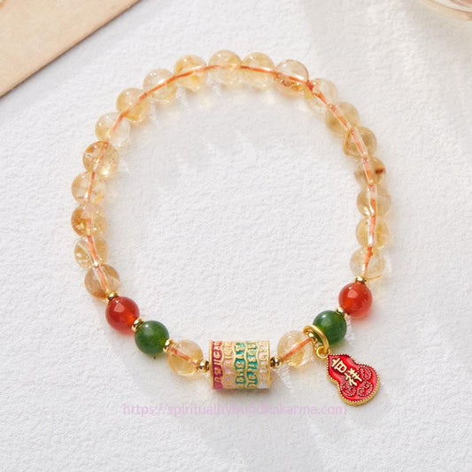 Bracelet de protection en citrine dorée, agate rouge et calcédoine verte, symbole de richesse naturelle et d'énergie, pour le chakra du plexus solaire (troisième chakra).