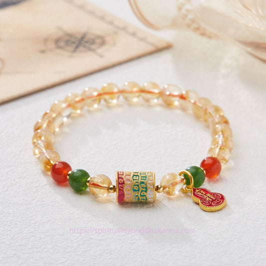Bracelet de protection en citrine dorée, agate rouge et calcédoine verte, symbole de richesse naturelle et d'énergie, pour le chakra du plexus solaire (troisième chakra).