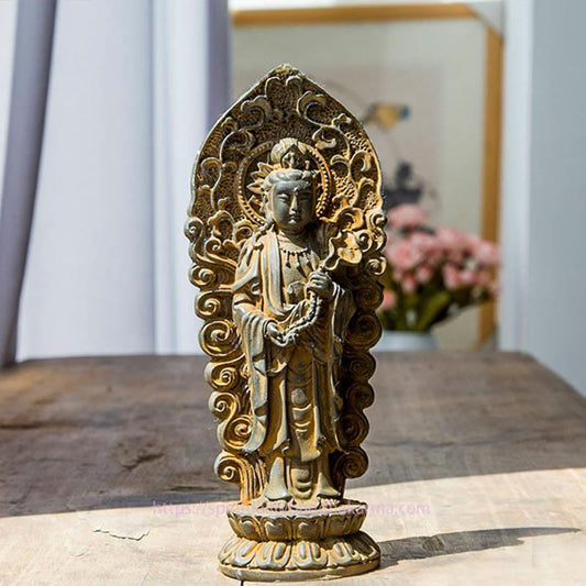 Statue décorative artisanale en résine moulée rouillée, représentant Amitabha Guanyin Avalokitesvara Mahasthamaprapta, réalisée à partir de poudre de fer.
