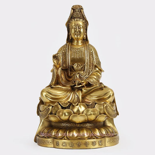 Spiritualität Kwan Yin Avalokitesvara Reichtum Messing Kupfer Statue Heim Schreibtisch Dekoration
