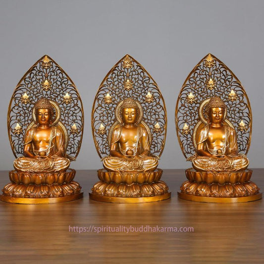 Spiritualität Sakyamuni Amitabha Medizinbuddha Figur Gelassenheit Kupferstatue Heimdekoration