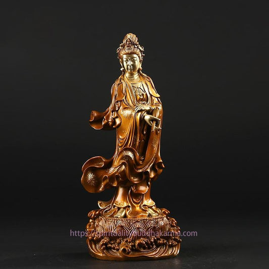 Kwan Yin Avalokitesvara mit Vase – Messing- und Kupferstatue zur Dekoration Ihres Zuhauses