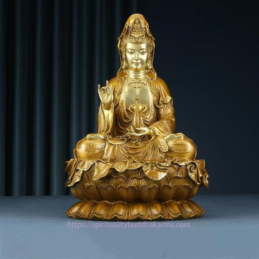 Kwan Yin Avalokitesvara Lotus Sitzende Harmonie Messing Kupfer Statue Heimaltar Dekoration