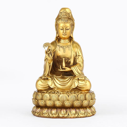 Kwan Yin Avalokiteshvara mit Weidenflasche – Statue aus Messing und Kupfer – Dekoration für Zuhause