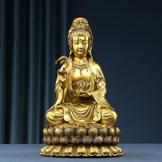 Kwan Yin Avalokiteshvara mit Weidenflasche – Statue aus Messing und Kupfer – Dekoration für Zuhause