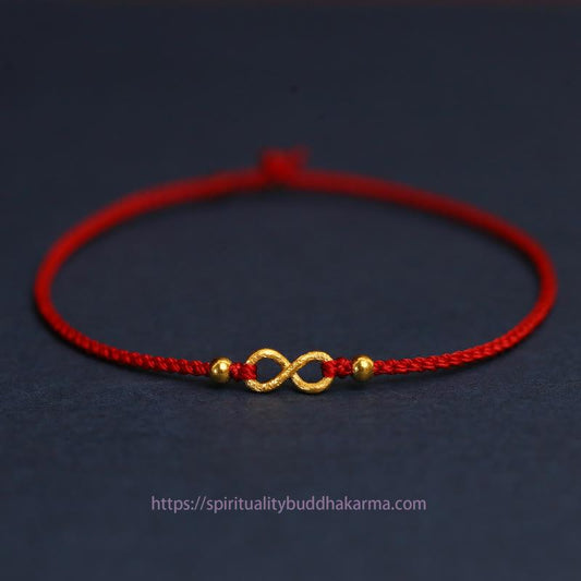 Tibetischer Knoten-Schutz, 999er Gold, Möbius-Symbol für unendliche Liebe, Fu-Zeichen, Kupfermünzen-Schutz, handgefertigtes, ultradünnes Seilarmband 
