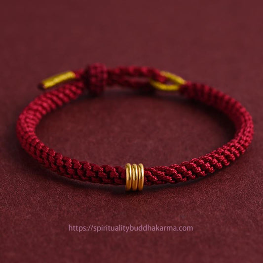 Tibetisches Knoten-Schutzarmband aus 999er Gold mit dreifachem Ringdesign, handgefertigt, geflochtenes Seil 