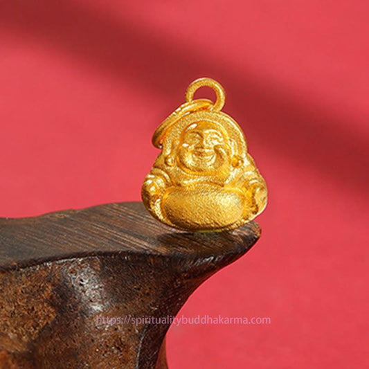 Buddha-Energie-Halskette, 999er Gold, Mini-Anhänger mit lachendem Buddha – Glücks- und Wohlstandskette