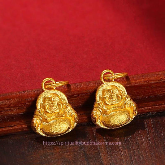 Buddha-Energie-Halskette, 999er Gold, Mini-Anhänger mit lachendem Buddha – Glücks- und Wohlstandskette