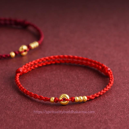 Tibetischer Knoten – Schutzarmband/Fußkettchen aus 999er Gold mit kleinem Friedensverschluss, handgefertigt, geflochtenes Seil, Glücksbringer 
