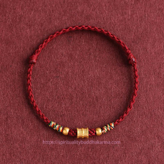 Tibetischer Knoten – Schutzarmband/Fußkettchen aus 999er Gold in kleiner Eimerform, handgefertigt, geflochtenes Seil, Glücksbringer 