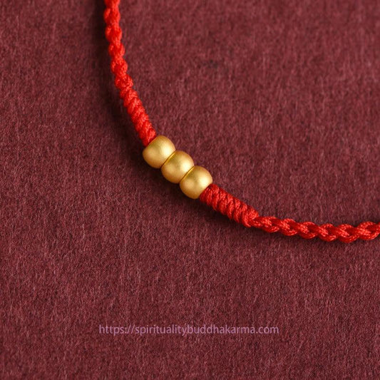 Tibetisches Knoten-Schutzarmband aus 999er Gold mit drei handgefertigten Perlen – Glücksbringer-Armband/Fußkettchen 