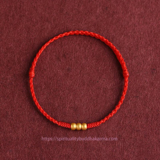 Tibetisches Knoten-Schutzarmband aus 999er Gold mit drei handgefertigten Perlen – Glücksbringer-Armband/Fußkettchen 