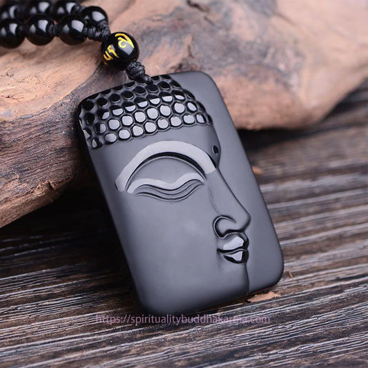 Buddha-Energie-Halskette aus natürlichem schwarzem Obsidian – Anhänger für Buddha-Gebet, Reinigung und Glück