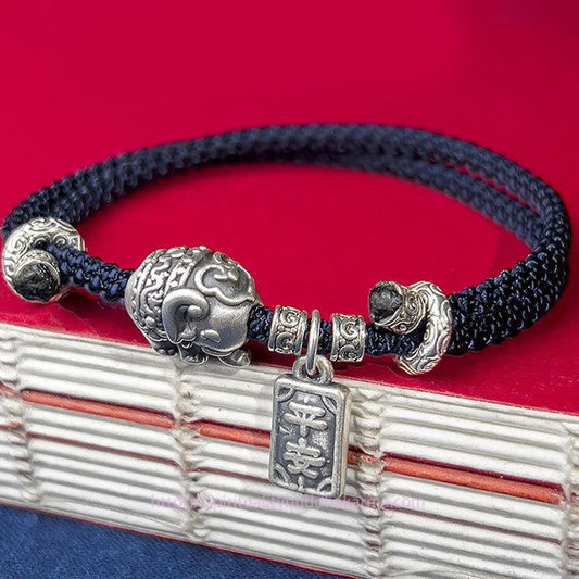 Tibetischer Knoten – Schutzarmband mit Elefantenmotiv aus 925er Sterlingsilber – Symbol für Sicherheit und Wohlbefinden