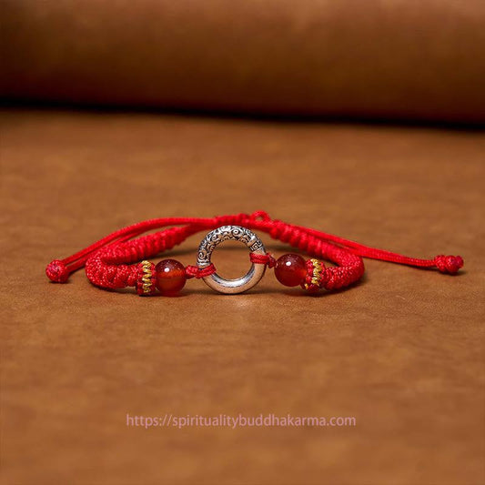 Bracelet de protection en cuivre plaqué argent sterling 925 avec boucle de la paix et nœud tibétain 
