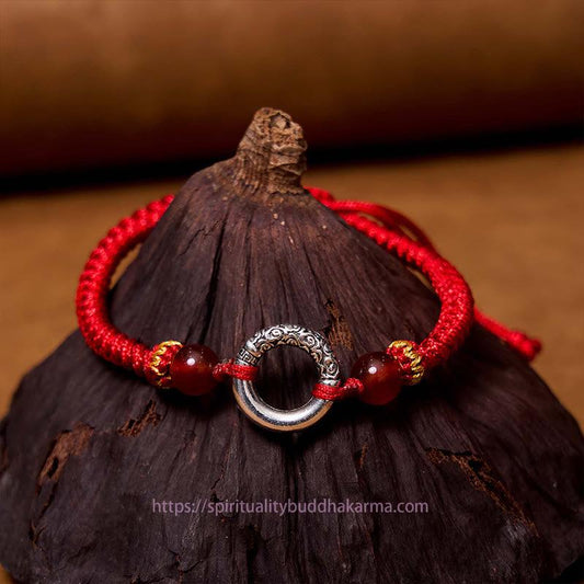 Bracelet de protection en cuivre plaqué argent sterling 925 avec boucle de la paix et nœud tibétain 