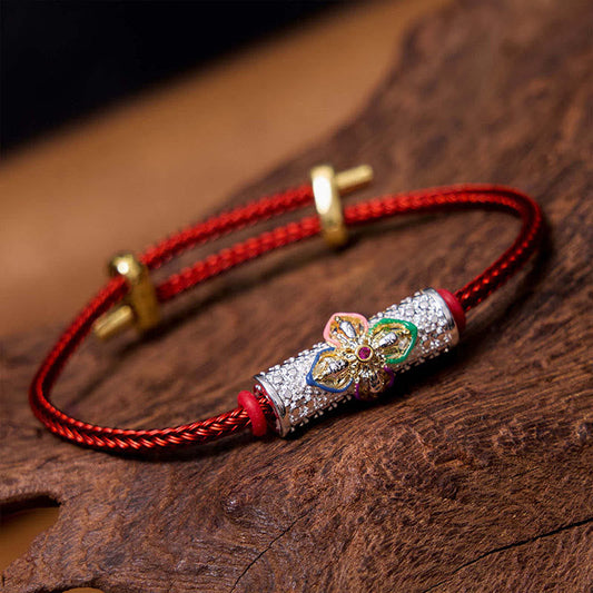 Bracelet tibétain de protection en cuivre avec fil rouge porte-bonheur et nœud tibétain