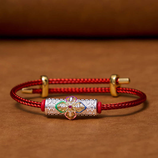 Bracelet tibétain de protection en cuivre avec fil rouge porte-bonheur et nœud tibétain