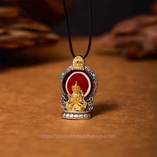 Buddha-Energie-Halskette mit tibetischem Avalokitesvara-Dzi-Perlenmuster, aus reinem Kupfer, heilender Halskettenanhänger