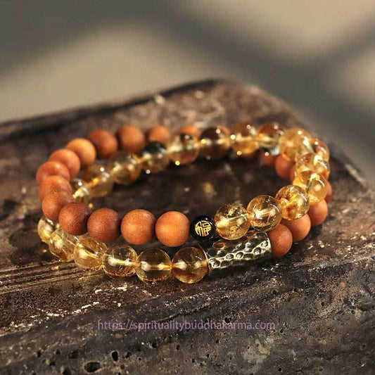 Goldene Energie Citrin Reichtum Solarplexus Chakra (Drittes Chakra) Sandelholz Bodhi-Samen Schutz Doppeltes Wickelarmband