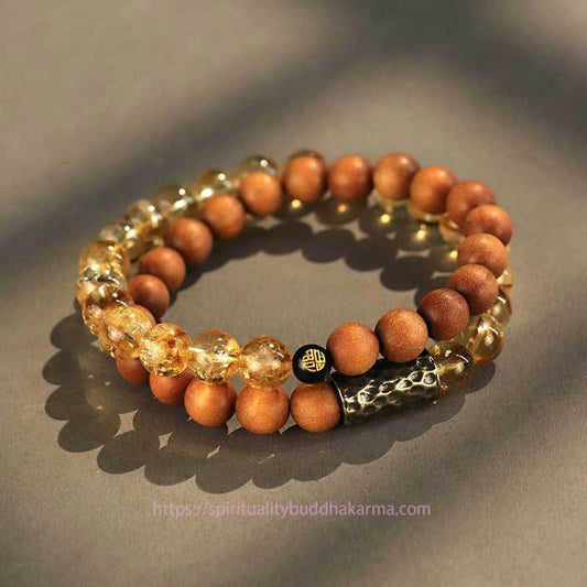 Goldene Energie Citrin Reichtum Solarplexus Chakra (Drittes Chakra) Sandelholz Bodhi-Samen Schutz Doppeltes Wickelarmband