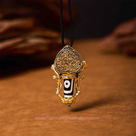 Collier d'énergie de Bouddha, perles Dzi tibétaines, motif Manjusri Bodhisattva, pendentif en cordelette de compassion 