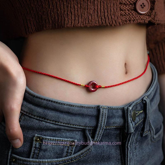 Tibetischer Knoten, Schutz, natürlicher Zinnober-Friedensgürtel, Segens-Bauchkette aus roter Schnur