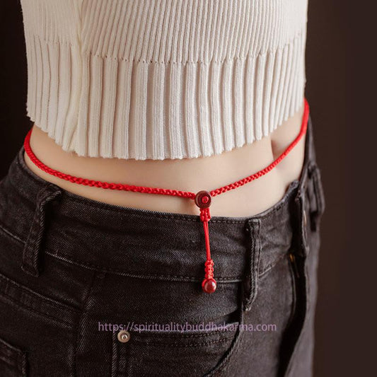 Tibetischer Knoten, Schutz, natürlicher Zinnober, beruhigender Segen, rote Bauchkette