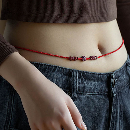 Tibetischer Knoten, Schutz, natürlicher Zinnober, PiXiu, Ruhe, Segen, rote Schnur, Bauchkette